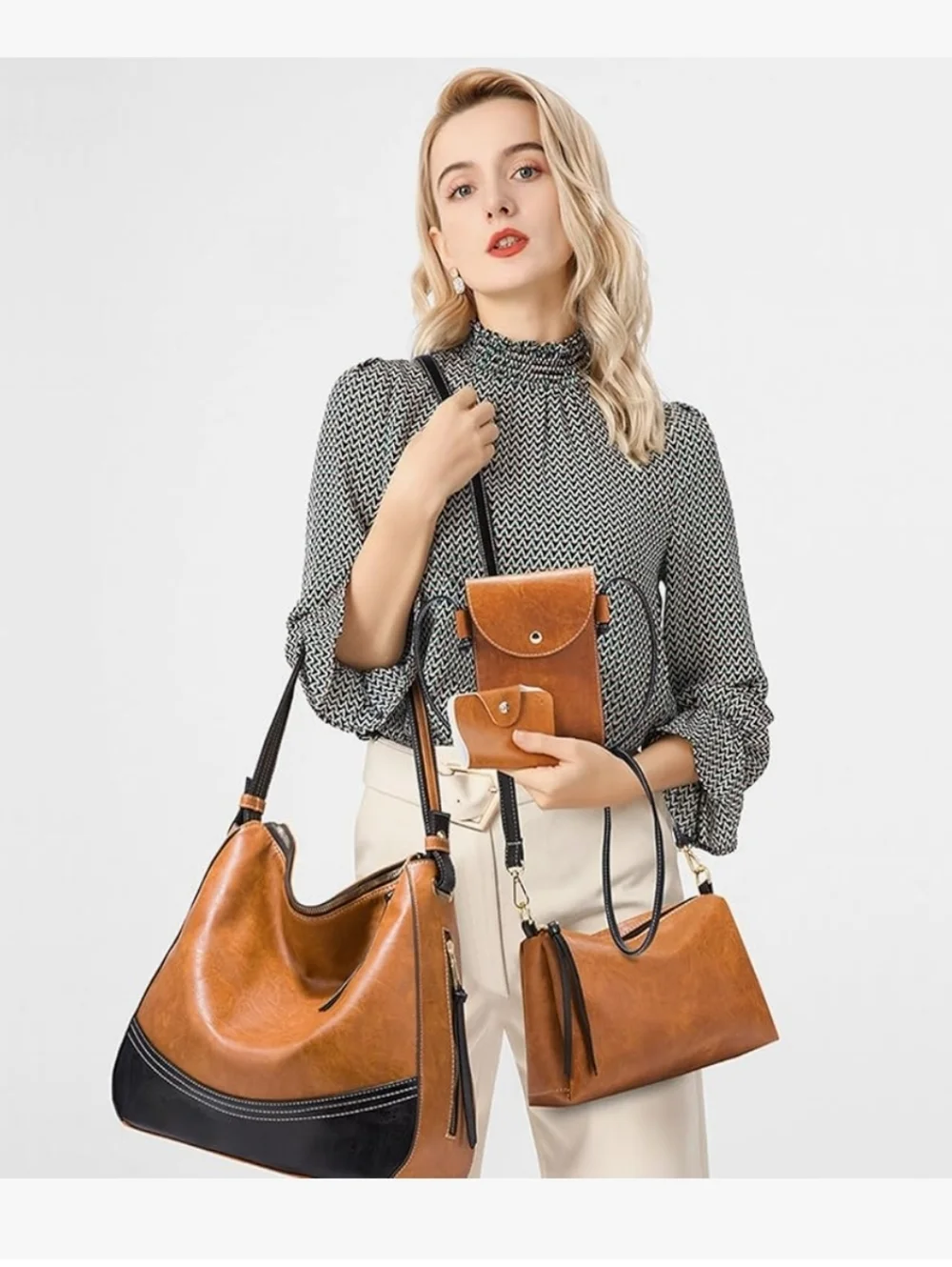 Tan Faux Leather 4-Piece Women's Handbag Set